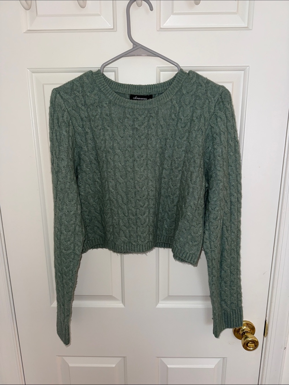 Olivaceous Cable Knit Crewneck Sweater - Sage Green